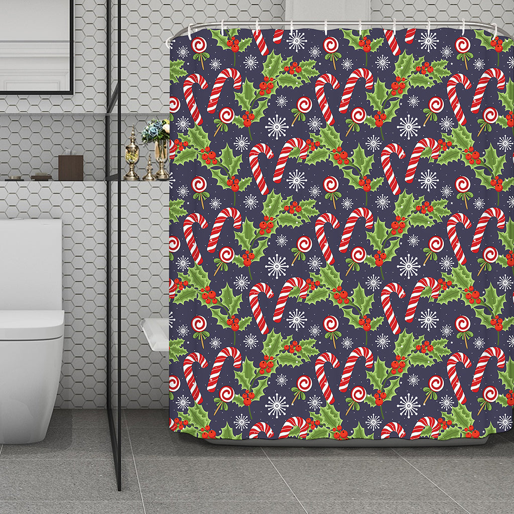 Christmas Berry And Candy Pattern Print Polyester Shower Curtain