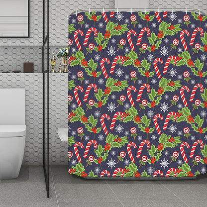 Christmas Berry And Candy Pattern Print Polyester Shower Curtain