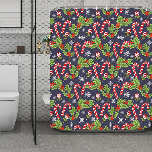 Christmas Berry And Candy Pattern Print Polyester Shower Curtain