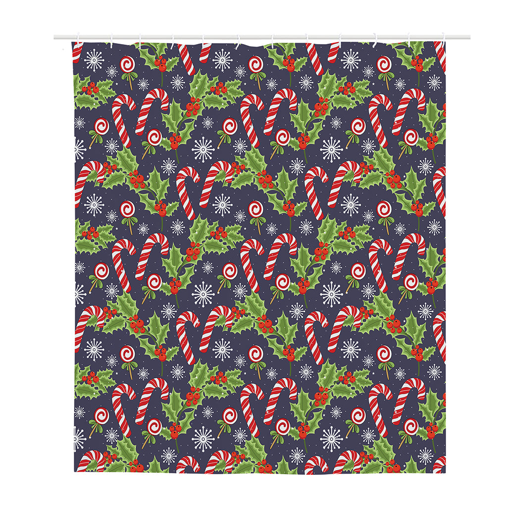 Christmas Berry And Candy Pattern Print Polyester Shower Curtain