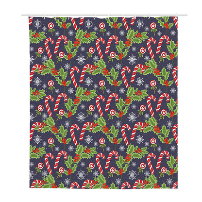 Christmas Berry And Candy Pattern Print Polyester Shower Curtain