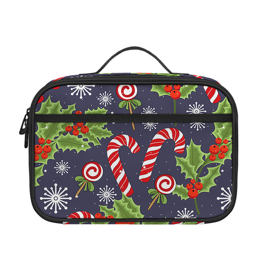 Christmas Berry And Candy Pattern Print Portable Lunch Bag