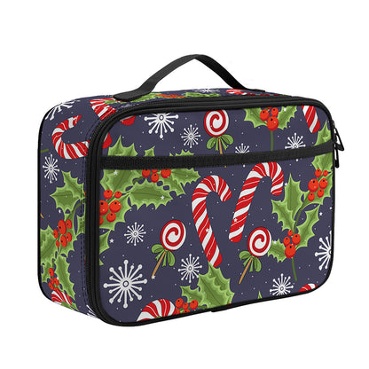 Christmas Berry And Candy Pattern Print Portable Lunch Bag