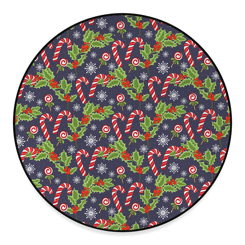 Christmas Berry And Candy Pattern Print Round Floor Mat