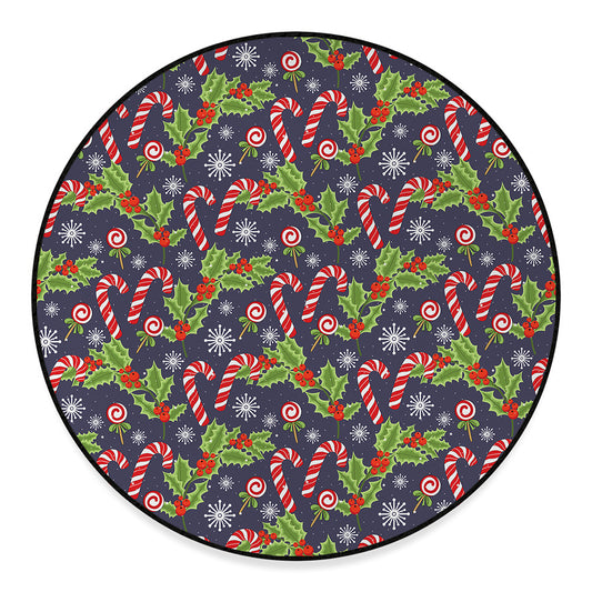 Christmas Berry And Candy Pattern Print Round Floor Mat
