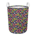 Christmas Berry And Candy Pattern Print Round Laundry Basket