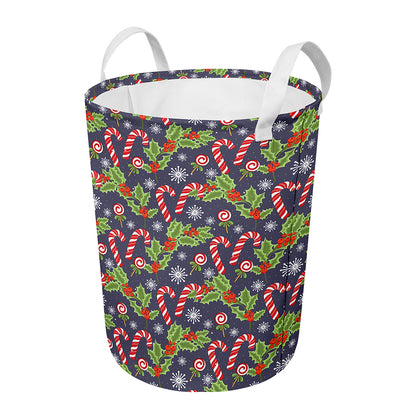 Christmas Berry And Candy Pattern Print Round Laundry Basket