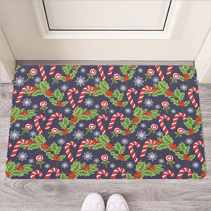 Christmas Berry And Candy Pattern Print Rubber Doormat