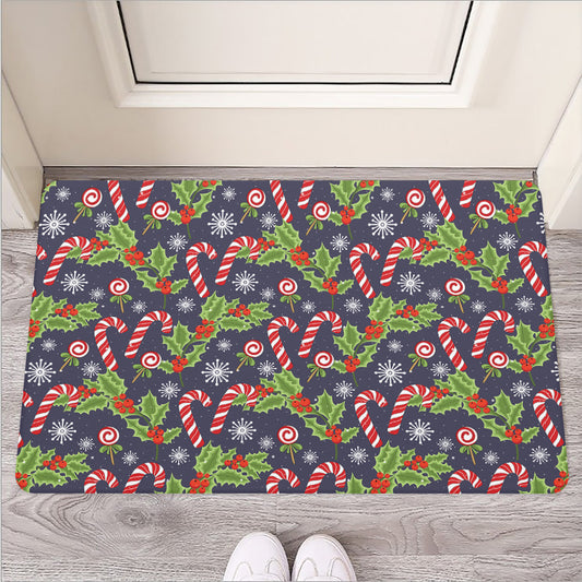 Christmas Berry And Candy Pattern Print Rubber Doormat