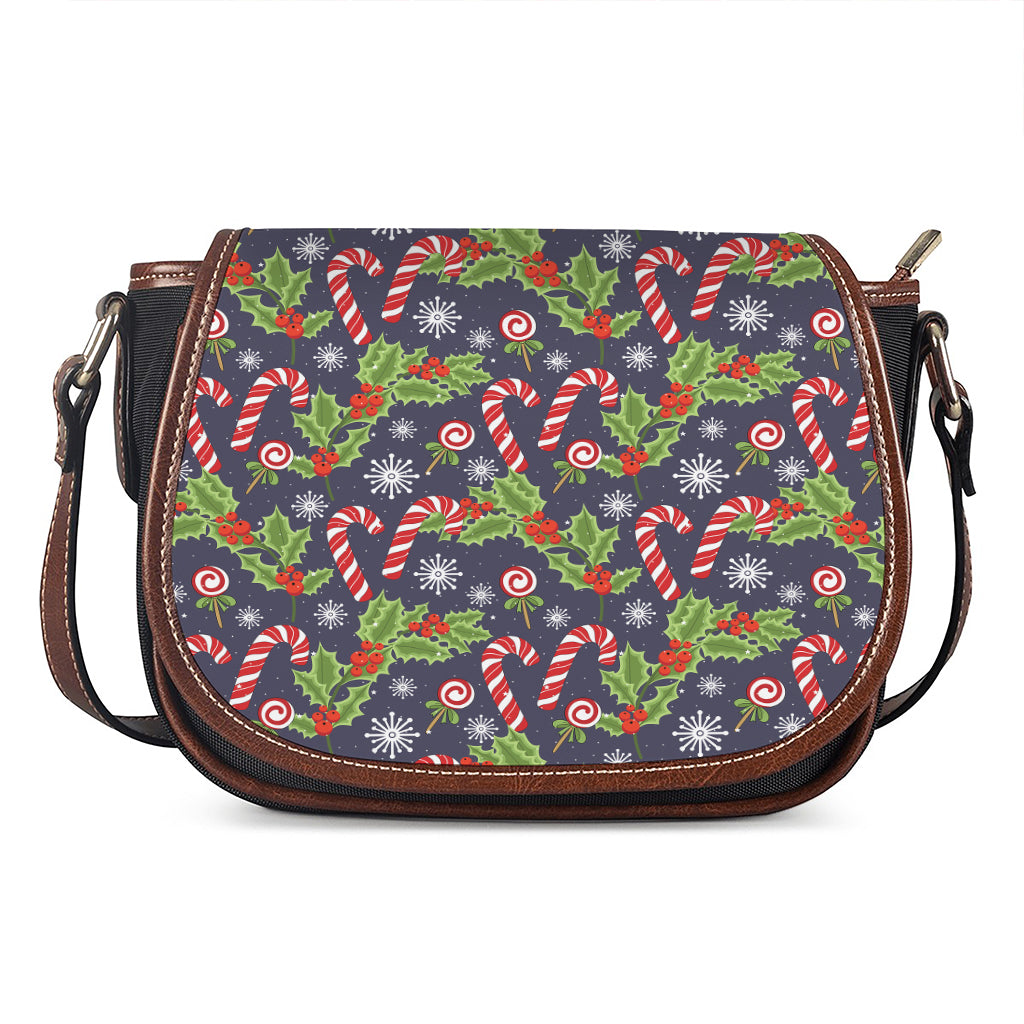 Christmas Berry And Candy Pattern Print Saddle Bag