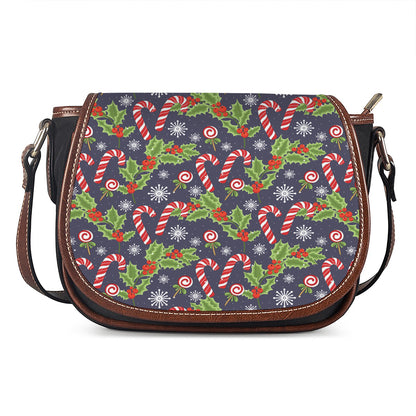 Christmas Berry And Candy Pattern Print Saddle Bag
