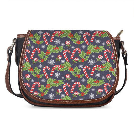Christmas Berry And Candy Pattern Print Saddle Bag