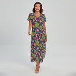 Christmas Berry And Candy Pattern Print Short Sleeve Maxi Dress