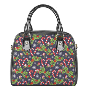 Christmas Berry And Candy Pattern Print Shoulder Handbag