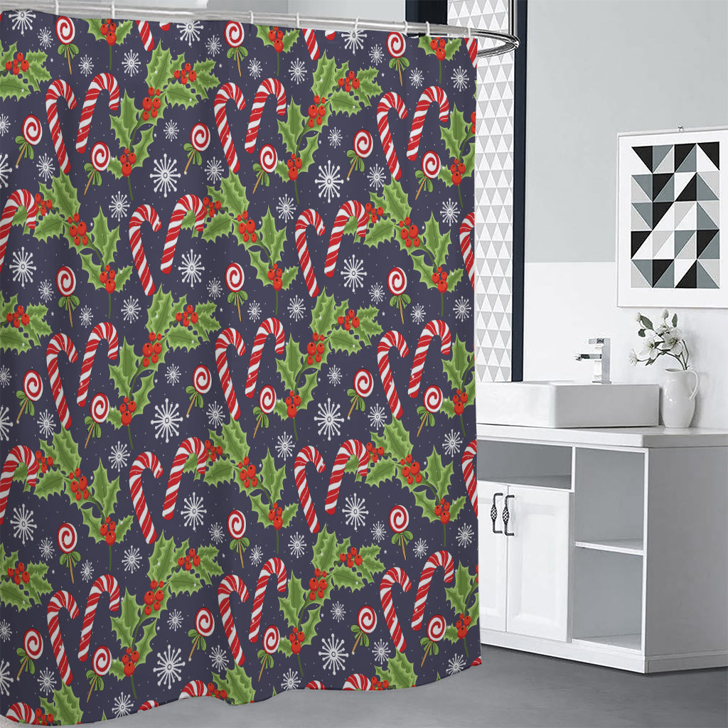 Christmas Berry And Candy Pattern Print Shower Curtain