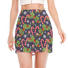 Christmas Berry And Candy Pattern Print Side Slit Mini Skirt