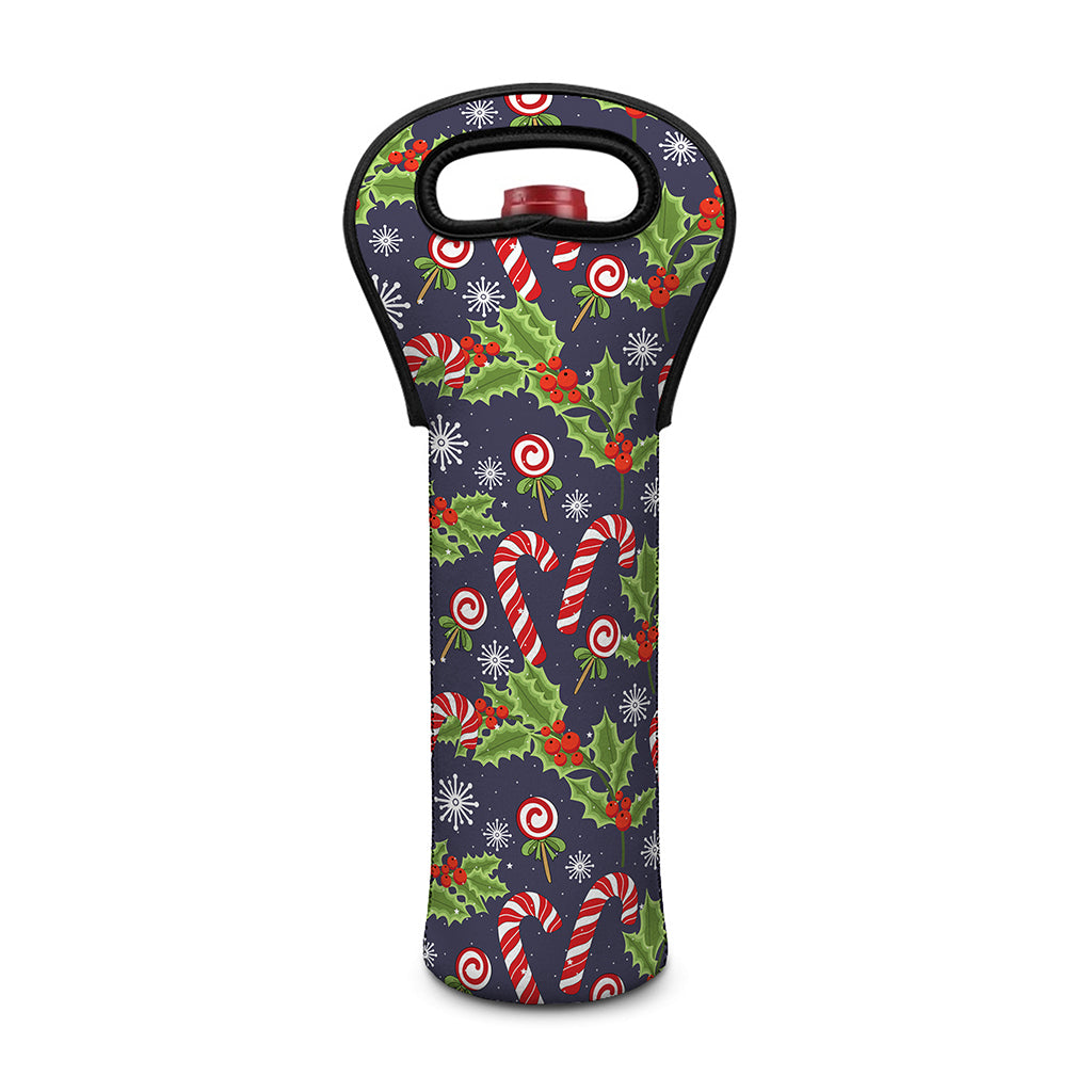 Christmas Berry And Candy Pattern Print Single Neoprene Wine Tote