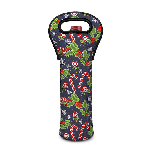 Christmas Berry And Candy Pattern Print Single Neoprene Wine Tote