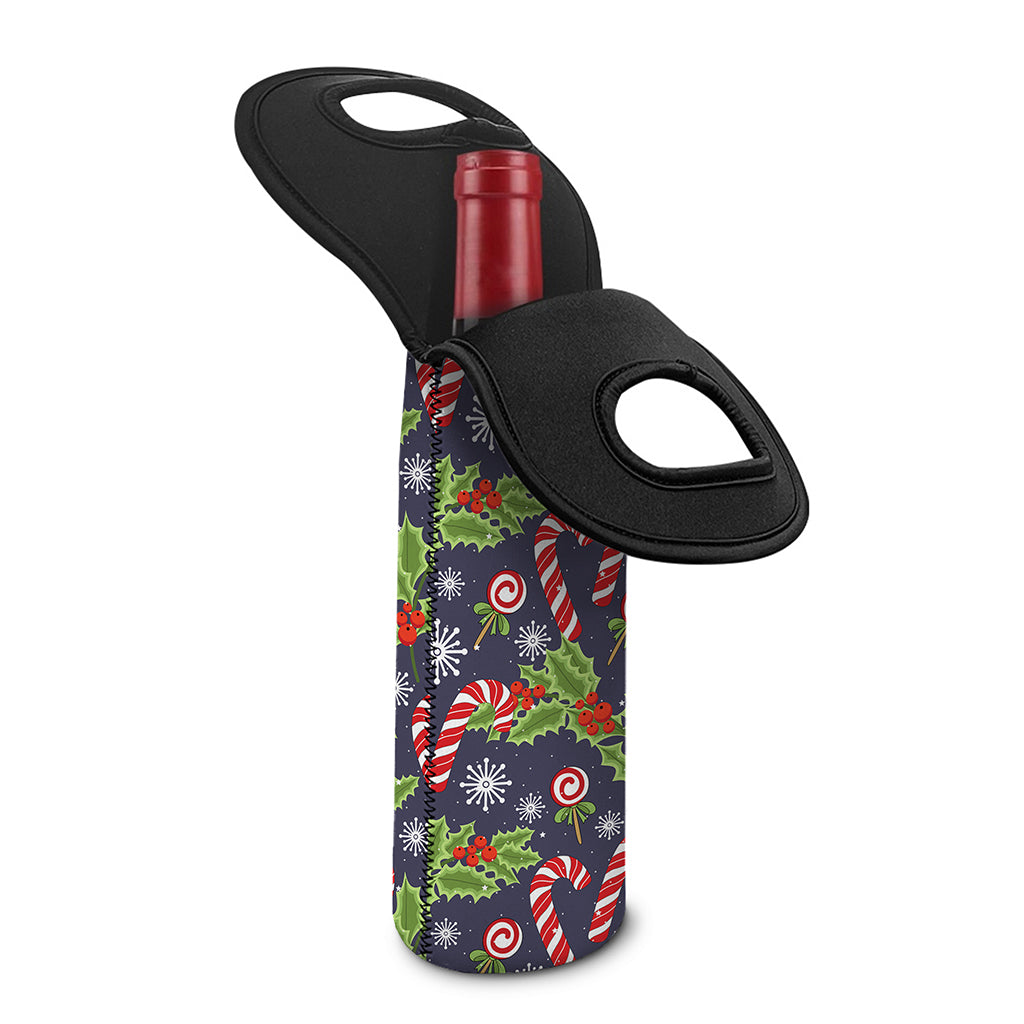Christmas Berry And Candy Pattern Print Single Neoprene Wine Tote