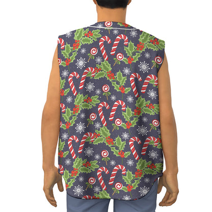 Christmas Berry And Candy Pattern Print Sleeveless Baseball Jersey