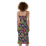 Christmas Berry And Candy Pattern Print Slim Fit Midi Cami Dress