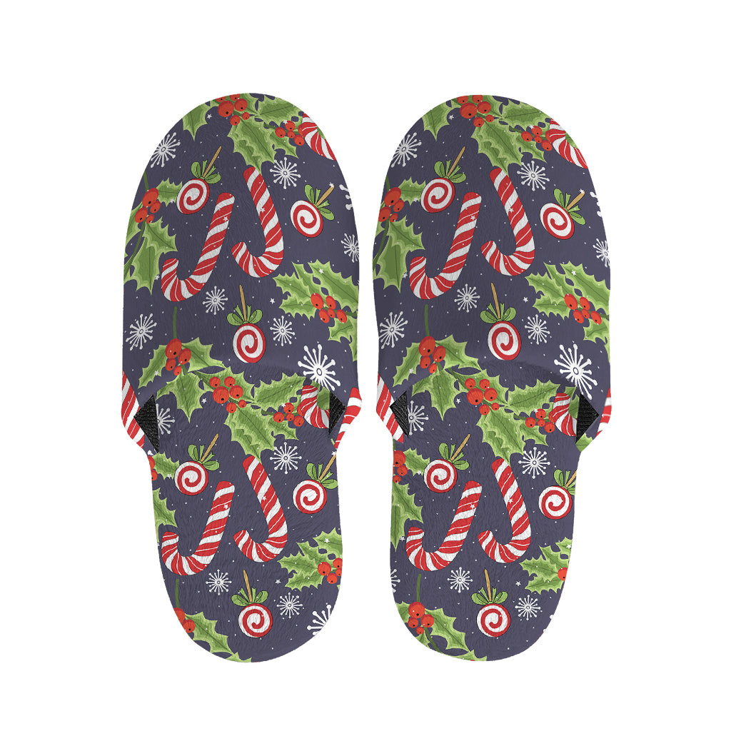 Christmas Berry And Candy Pattern Print Slippers