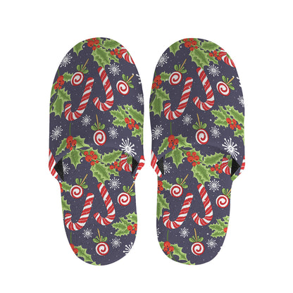 Christmas Berry And Candy Pattern Print Slippers