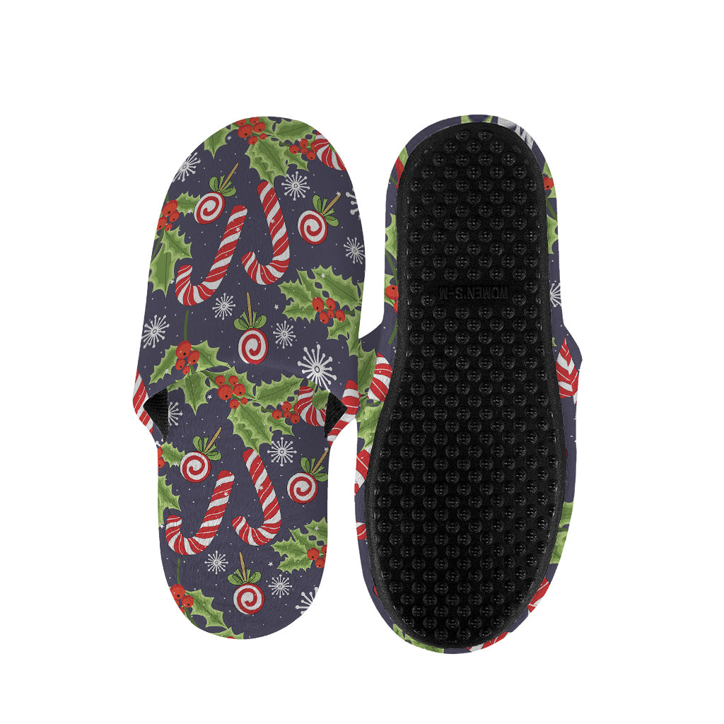 Christmas Berry And Candy Pattern Print Slippers