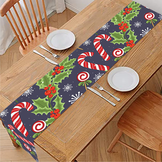 Christmas Berry And Candy Pattern Print Table Runner