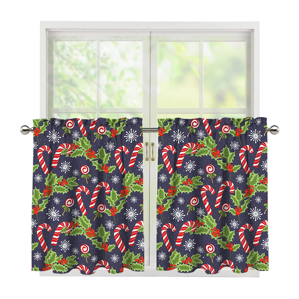 Christmas Berry And Candy Pattern Print Tier Curtains