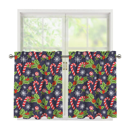 Christmas Berry And Candy Pattern Print Tier Curtains
