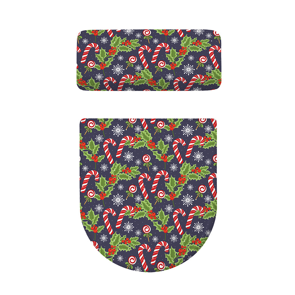 Christmas Berry And Candy Pattern Print Toilet Lid And Tank Cover Set