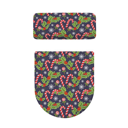 Christmas Berry And Candy Pattern Print Toilet Lid And Tank Cover Set