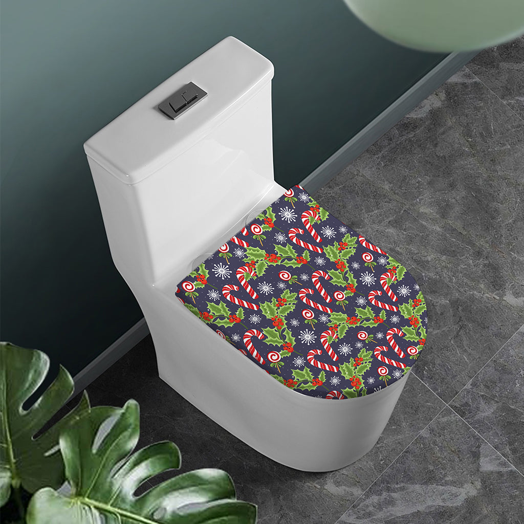 Christmas Berry And Candy Pattern Print Toilet Lid Cover