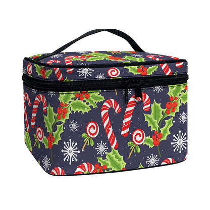 Christmas Berry And Candy Pattern Print Travel Makeup Bag