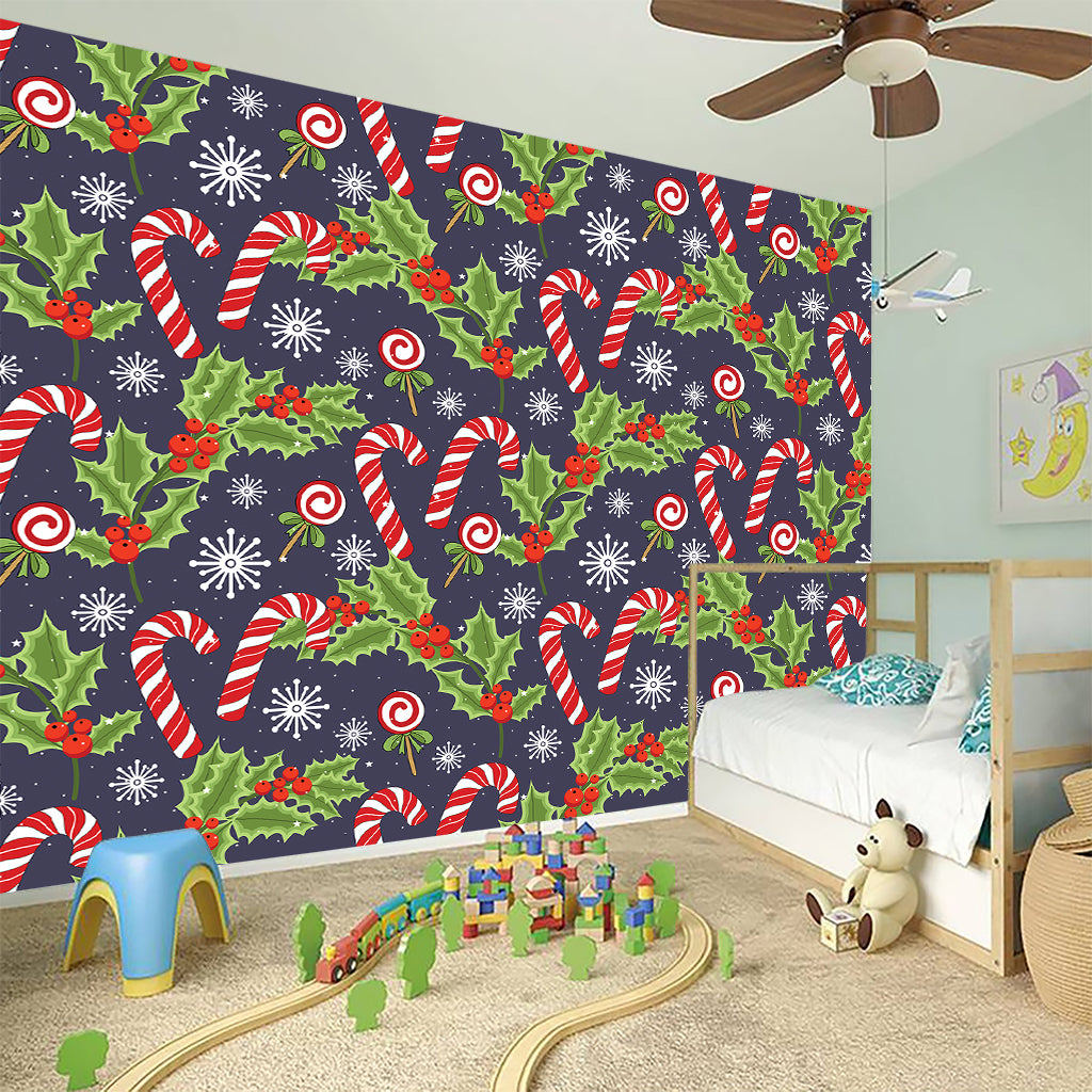 Christmas Berry And Candy Pattern Print Wall Sticker