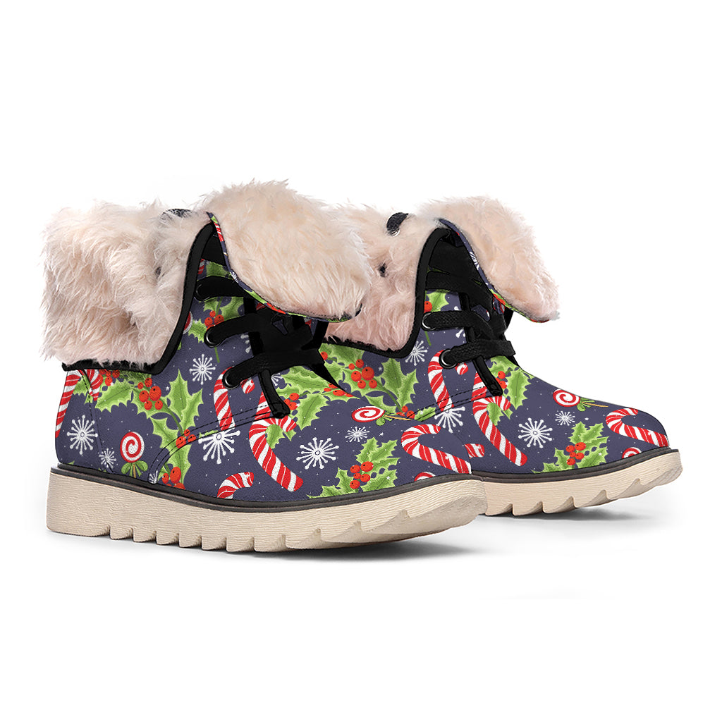Christmas Berry And Candy Pattern Print Winter Boots