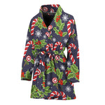 Christmas Berry And Candy Pattern Print Women's Bathrobe