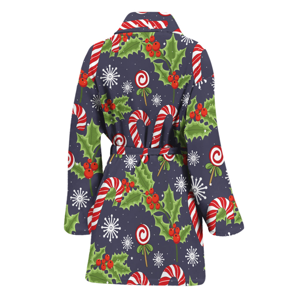 Christmas Berry And Candy Pattern Print Women's Bathrobe