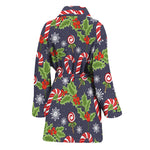 Christmas Berry And Candy Pattern Print Women's Bathrobe