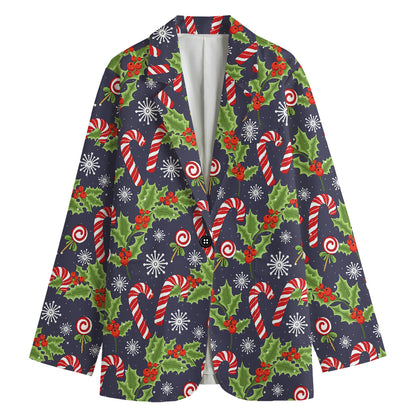 Christmas Berry And Candy Pattern Print Women's Blazer