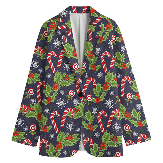 Christmas Berry And Candy Pattern Print Women's Blazer