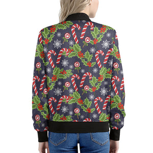 Christmas Berry And Candy Pattern Print Women's Bomber Jacket