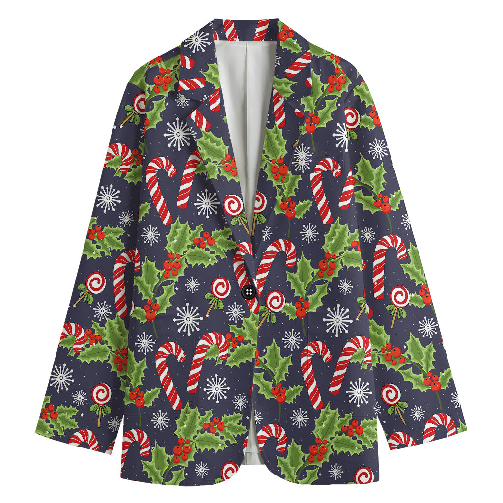 Christmas Berry And Candy Pattern Print Women's Cotton Blazer