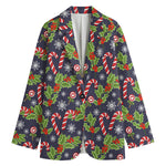 Christmas Berry And Candy Pattern Print Women's Cotton Blazer