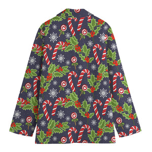 Christmas Berry And Candy Pattern Print Women's Cotton Blazer