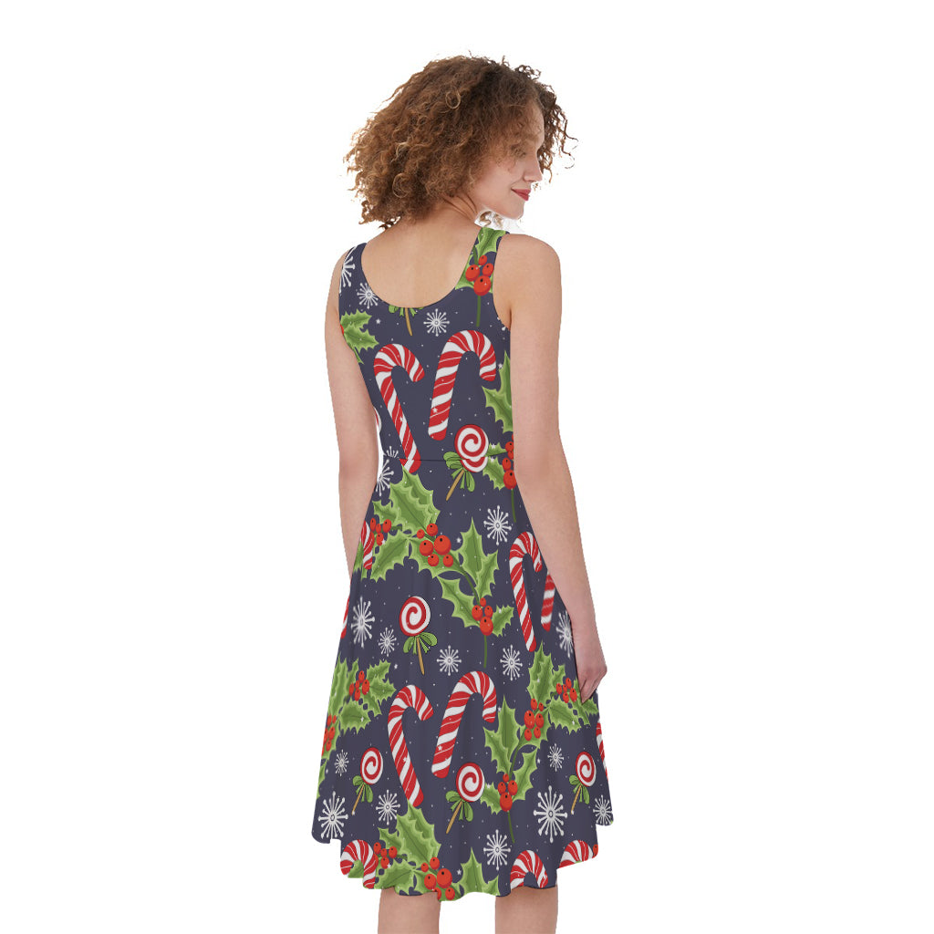 Christmas Berry And Candy Pattern Print Women's Sleeveless Dress