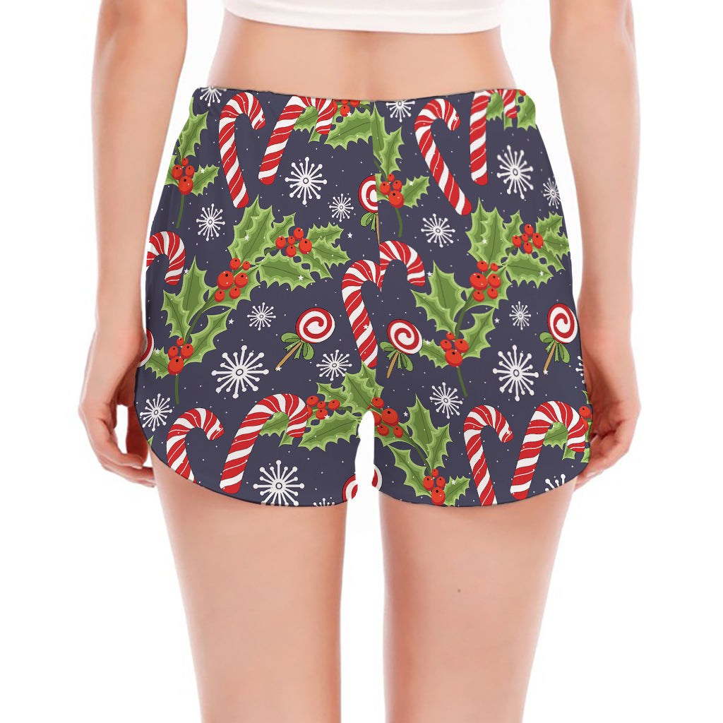 Christmas Berry And Candy Pattern Print Women's Split Running Shorts