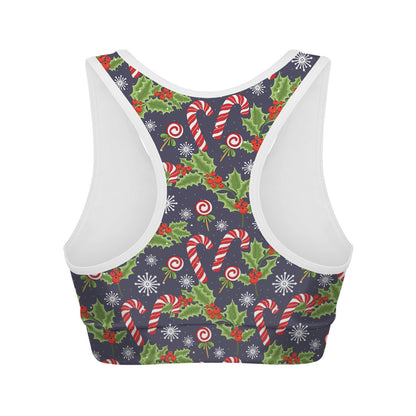 Christmas Berry And Candy Pattern Print Women's Sports Bra