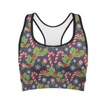 Christmas Berry And Candy Pattern Print Women's Sports Bra